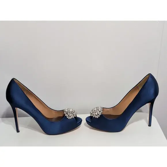 Badgley Mischka Jeannie Blue Peeptoe Pumps 9.5 Excellent